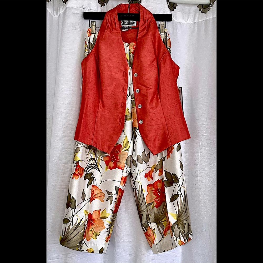 NWT Sheri Martin Two Piece Top and Pant Coral and Ivy Floral Set Size 6